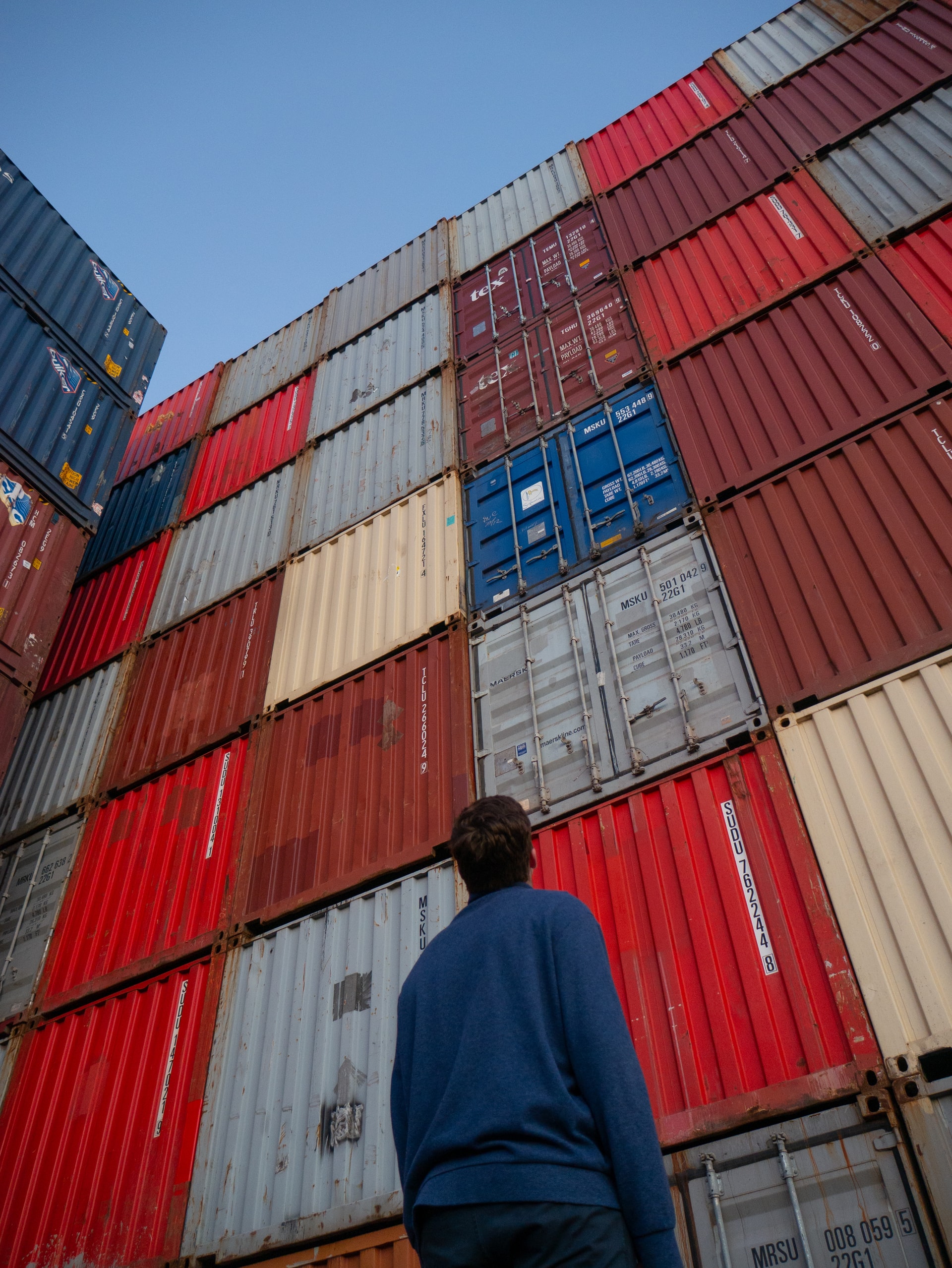 people looking at container